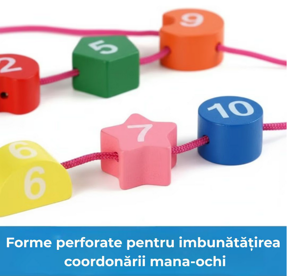 Ceas educaţional din lemn multicolor Almido – joc Montessori cu forme de şiretuit  diametru 17.2 cm pentru învăţarea timpului [4]