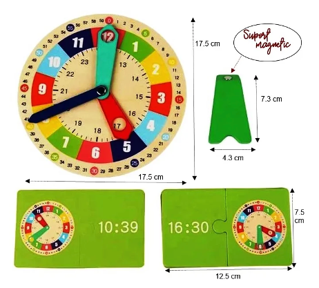 Ceas educational din lemn tip Montessori, Almido, Multicolor [2]