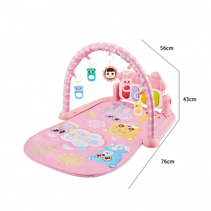 Centru de Activitati si Joaca, Saltea Interactiva pentru Copii / Bebe cu Sunete, Multifunctional, Pian si Oglinda Detasabile, Jucarii Zornaitoare, 4 Moduri de Joaca Interactive si Educative, Roz [2]