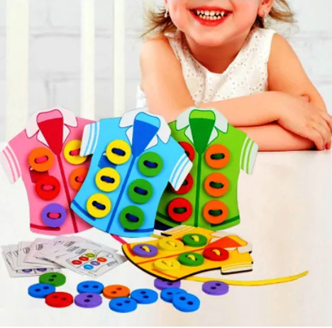 Joc Montessori de snuruit nasturii pe camasa, Almido, Multicolor [5]