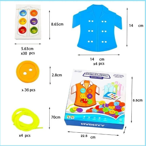 Joc Montessori de snuruit nasturii pe camasa, Almido, Multicolor [4]