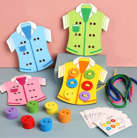 Joc Montessori de snuruit nasturii pe camasa, Almido, Multicolor [2]