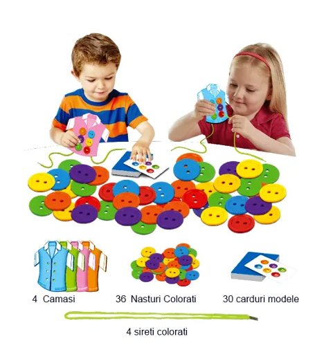 Joc Montessori de snuruit nasturii pe camasa, Almido, Multicolor [3]