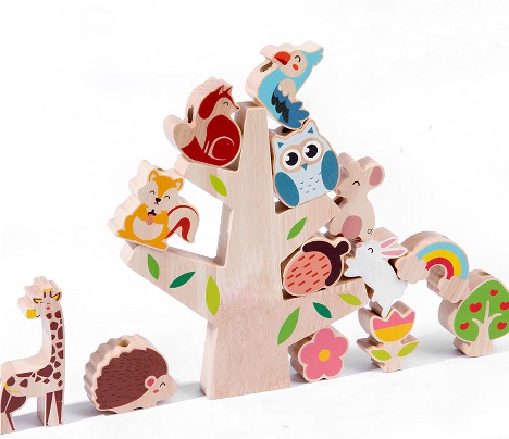 Joc Montessori de snuruit si echilibru, Copacul cu animalute, Almido, 15 cm, Multicolor [2]