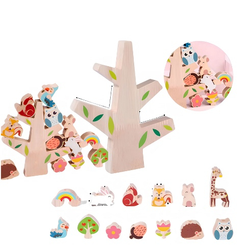 Joc Montessori de snuruit si echilibru, Copacul cu animalute, Almido, 15 cm, Multicolor [1]