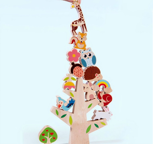 Joc Montessori de snuruit si echilibru, Copacul cu animalute, Almido, 15 cm, Multicolor [5]