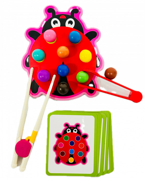 Joc Montessori educativ de indemanare cu bile din lemn, Buburuza, Almido, Multicolor [1]