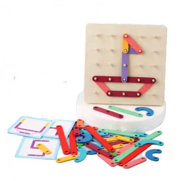 Joc Montessori - Geoboard litere, cifre si culori, Almido, Multicolor, 3 ani [3]