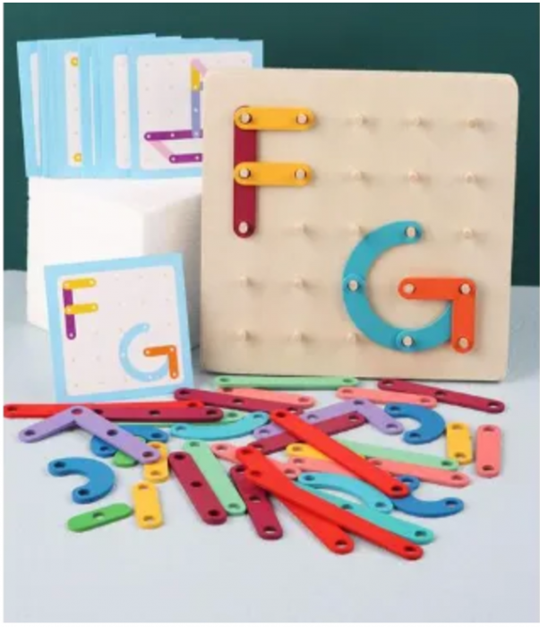 Joc Montessori - Geoboard litere, cifre si culori, Almido, Multicolor, 3 ani [4]