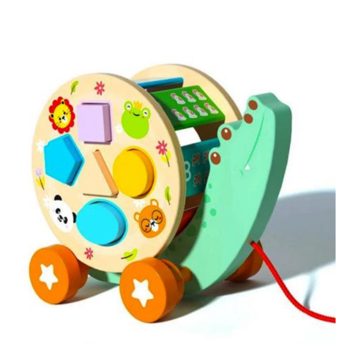 Jucarie De Tras Montessori, Crocodil Sortator Cu Forme Geometrice, 25.5 cm, Multicolor [1]