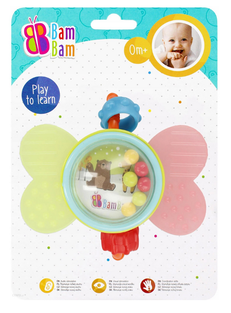 Jucarie pentru bebelusi, Bam Bam, Fluturas, 10x10cm, Multicolor [2]