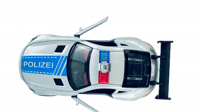 Masina metalica Politie, Lumini si Sunete, Usi mobile,11 cm, Gri [5]