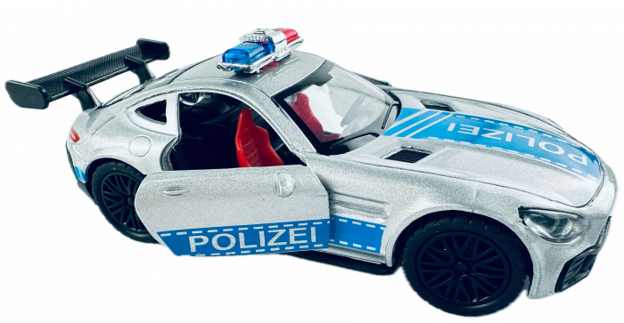 Masina metalica Politie, Lumini si Sunete, Usi mobile,11 cm, Gri [2]