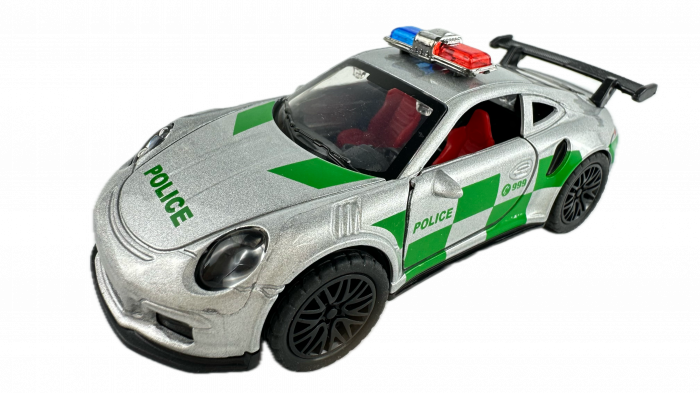 Masina metalica Politie, Lumini si Sunete, Usi mobile, 11 cm, Gri cu Verde [5]
