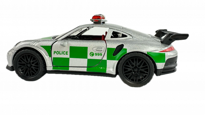 Masina metalica Politie, Lumini si Sunete, Usi mobile, 11 cm, Gri cu Verde [3]