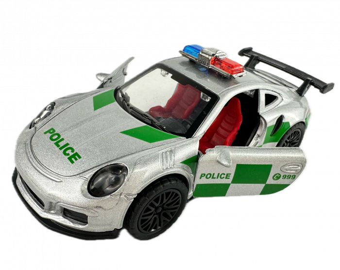 Masina metalica Politie, Lumini si Sunete, Usi mobile, 11 cm, Gri cu Verde [1]