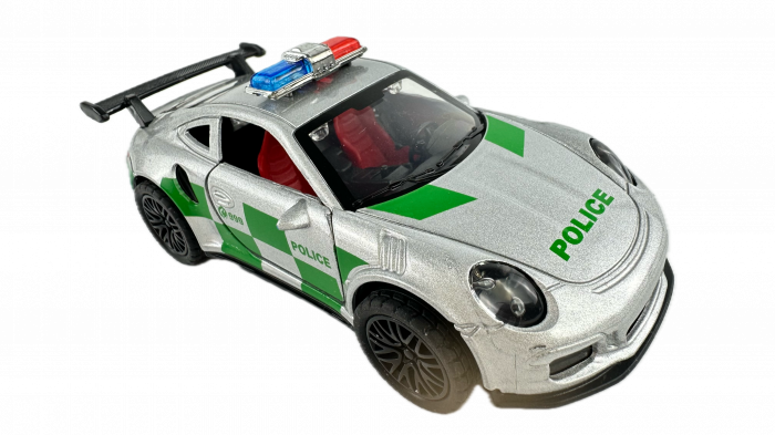 Masina metalica Politie, Lumini si Sunete, Usi mobile, 11 cm, Gri cu Verde [6]