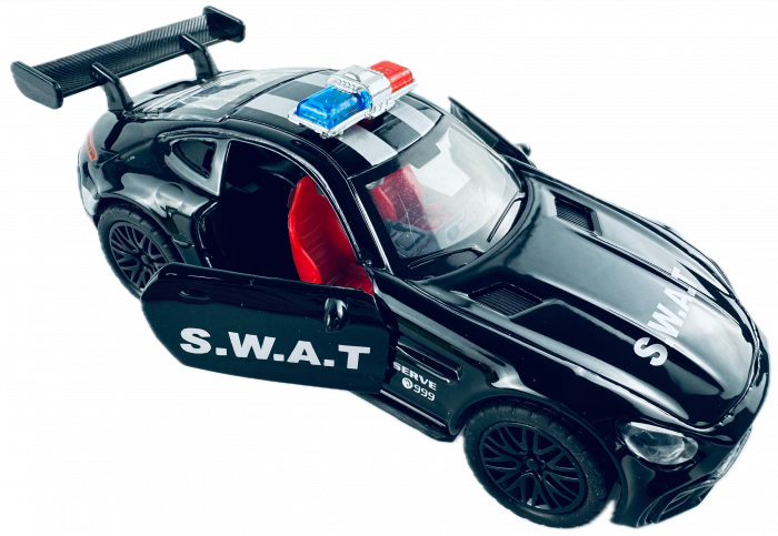 Masina metalica Politie, Lumini si Sunete, Usi mobile,11 cm, Negru SWAT [4]