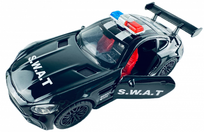 Masina metalica Politie, Lumini si Sunete, Usi mobile,11 cm, Negru SWAT [1]