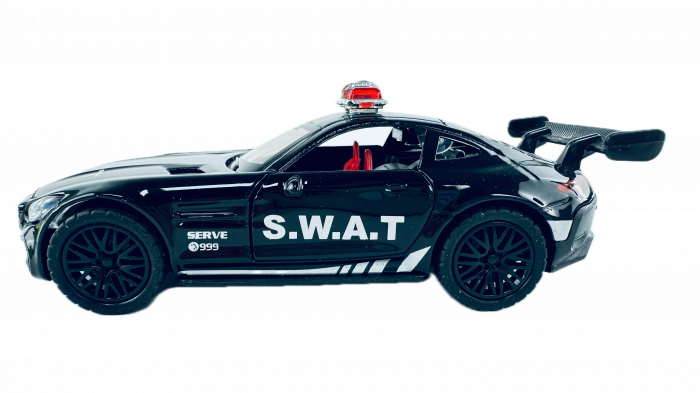 Masina metalica Politie, Lumini si Sunete, Usi mobile,11 cm, Negru SWAT [2]