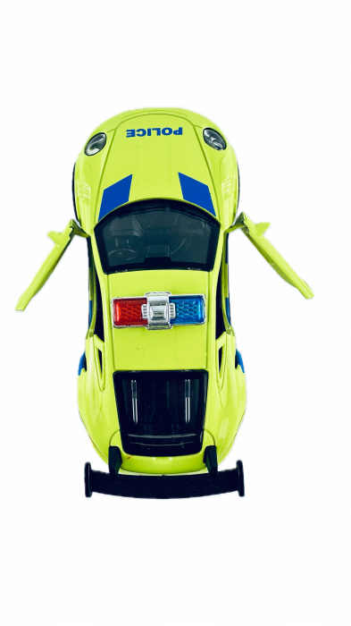 Masina metalica Politie, Lumini si Sunete, Usi mobile,11 cm, Verde [2]