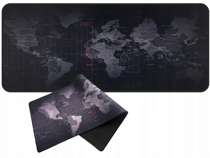 Mousepad Mare Cauciucat, Birou, Antiderapant, Cusaturi Anti-Rupere, model Harta Lumii, 80 x 30cm, Negru [7]