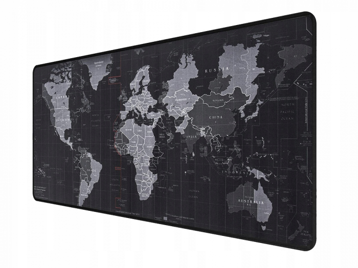 Mousepad Mare Cauciucat, Birou, Antiderapant, Cusaturi Anti-Rupere, model Harta Lumii, 80 x 30cm, Negru [1]