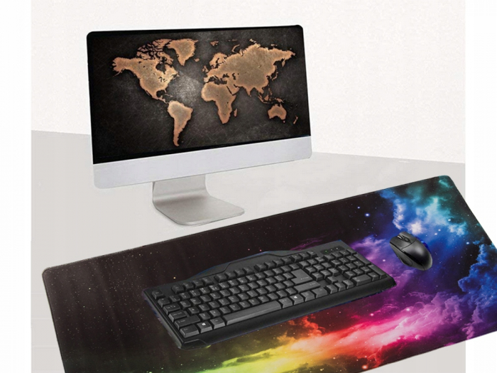 Mousepad Mare Cauciucat, Pentru Gaming, Birou, Antiderapant, Cusaturi Anti-Rupere, model Galaxie, 90 x 40cm, Multicolor [1]