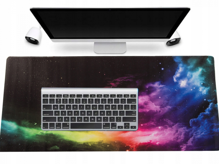 Mousepad Mare Cauciucat, Pentru Gaming, Birou, Antiderapant, Cusaturi Anti-Rupere, model Galaxie, 90 x 40cm, Multicolor [2]