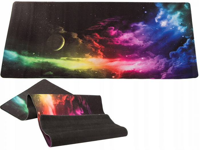 Mousepad Mare Cauciucat, Pentru Gaming, Birou, Antiderapant, Cusaturi Anti-Rupere, model Galaxie, 90 x 40cm, Multicolor [5]