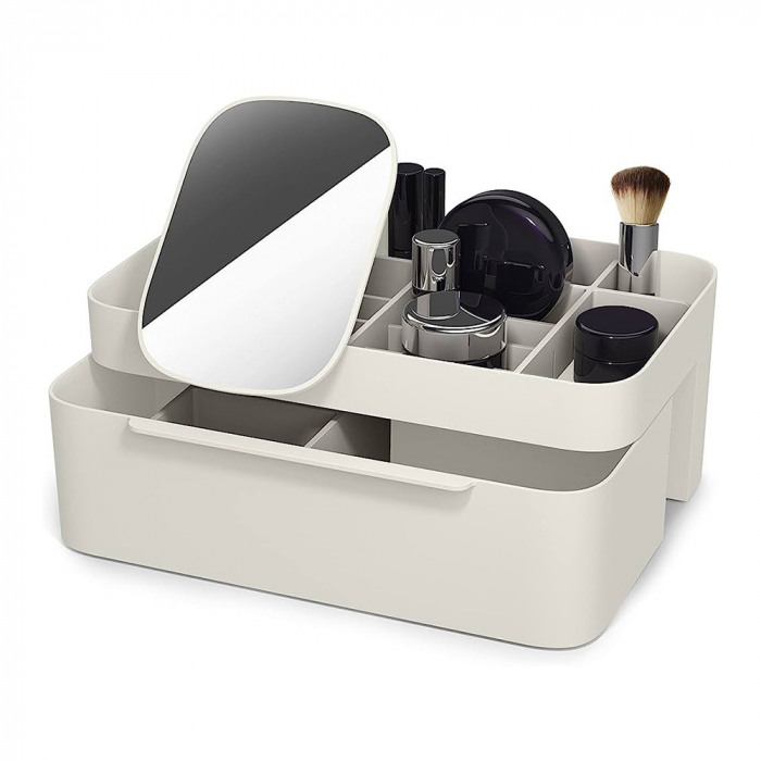 Organizator cosmetice cu sertar si oglinda inclusa, alb [9]