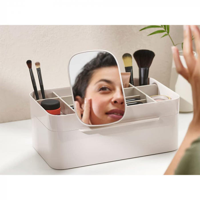 Organizator cosmetice cu sertar si oglinda inclusa, alb [8]