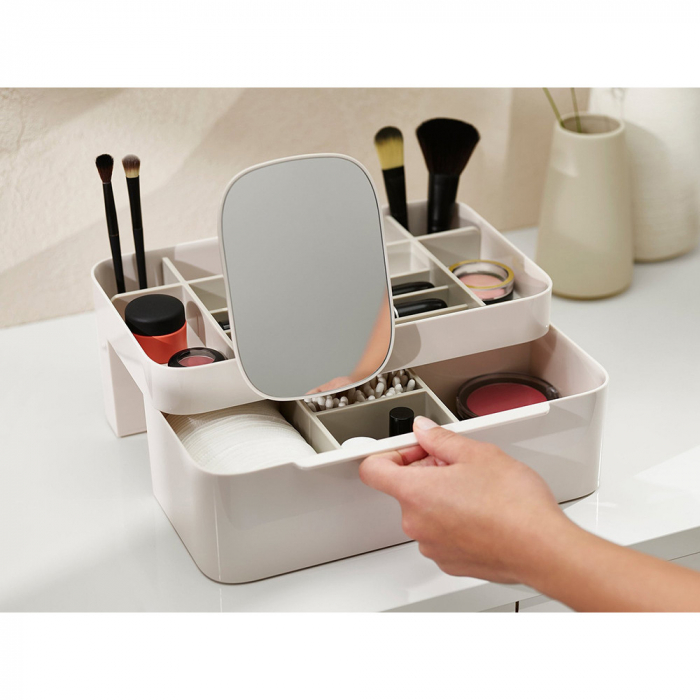 Organizator cosmetice cu sertar si oglinda inclusa, alb [5]