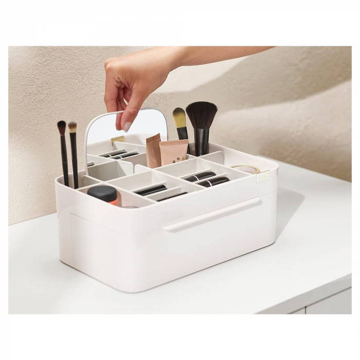 Organizator cosmetice cu sertar si oglinda inclusa, alb [7]