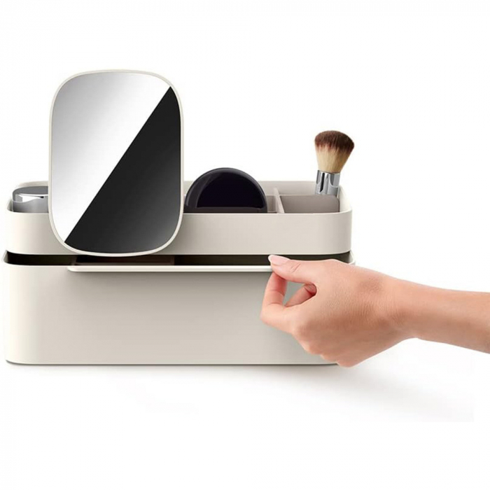 Organizator cosmetice cu sertar si oglinda inclusa, alb [6]