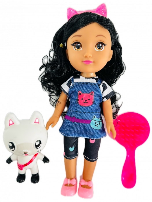 Papusa Gabi DOLL LUCKY cu pisicuta,ALMIDO, Coronita cu led, canta si lumineaza, cu baterii, 27 cm, Multicolor [1]