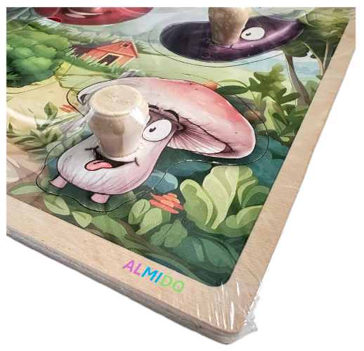 Puzzle incastru din lemn, 4 piese cu buton, Legume, Almido, Multicolor [2]