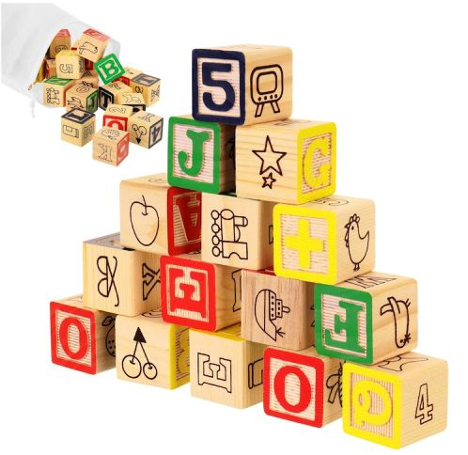 Set 50 de cuburi din lemn tip Montessori, Litere,Cifre, Animale, obiecte, Almido,Multicolor [1]