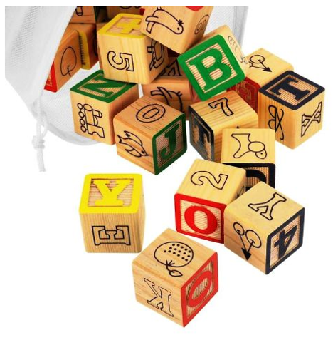 Set 50 de cuburi din lemn tip Montessori, Litere,Cifre, Animale, obiecte, Almido,Multicolor [2]