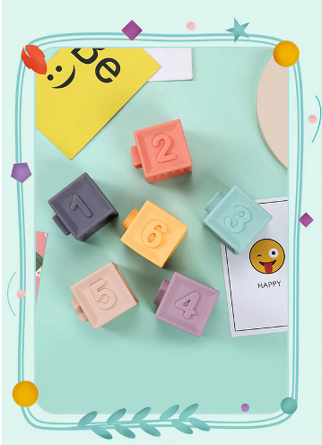 Set 6 cuburi moi interactive si senzoriale pentru bebelusi, educative, gingivale, din silicon, Almido, multicolor [5]