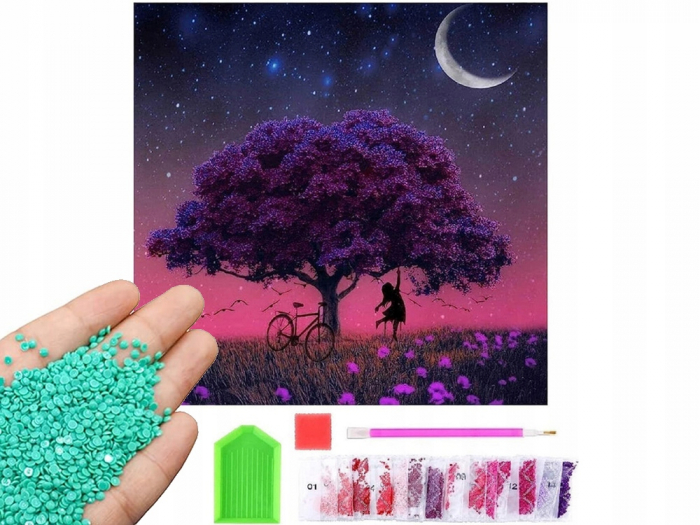 Set de broderie/pictura cu diamante, mozaic, model Copac, 30x30cm [2]