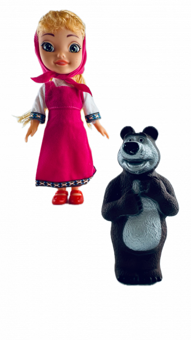 Set de joaca Papusa Masha si Ursul/Masha and the Bear, cu perie de par, cu muzica, 25 cm, Multicolor [2]