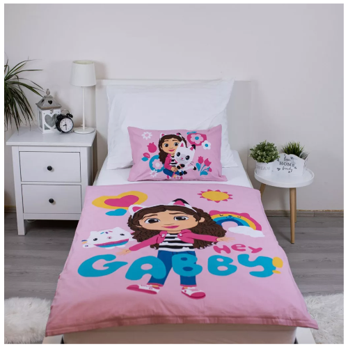Set de lenjerie pat copii ALMIDO, Hey Gabby, cearceaf pilota si husa fata de perna, 100x135 cm, 40x60 cm [4]