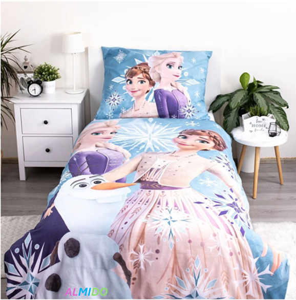 Set lenjerie pat copii Frozen, Almido, multicolor, 2 piese, 100×135 cm, 40×60cm, bumbac, Albastru deschis [2]