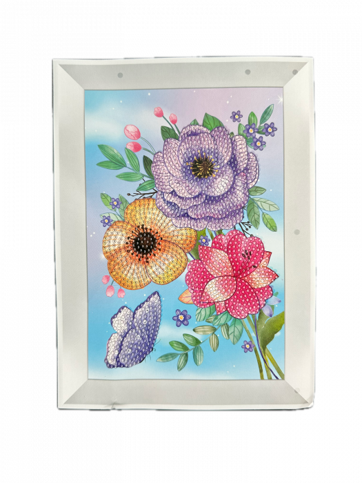 Set mozaic broderie cu diamante 5D Almido , model Flori, 20 x 13 cm, Multicolor [2]