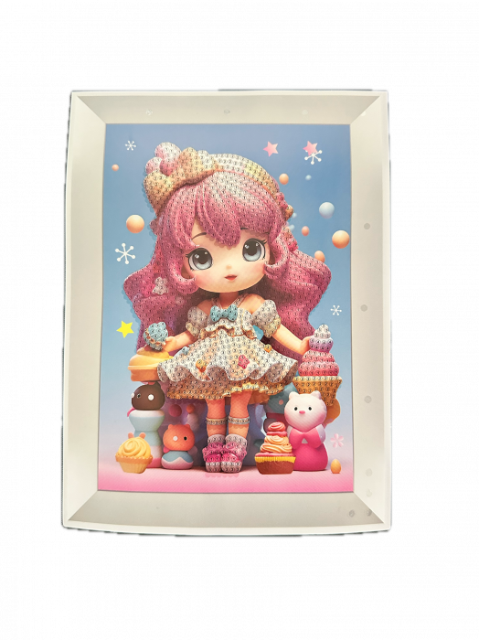 Set mozaic broderie cu diamante 5D Almido , model Fetita cu briose, 20 x 13 cm, Multicolor [2]