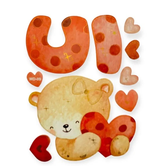 Sticker perete autocolant decorativ 3D, Almido, 40x30cm, Ursulet cu inimioare, Rosu [1]