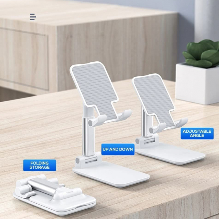 Suport pentru telefon, Pliabil, Ajustabil, Alb [4]