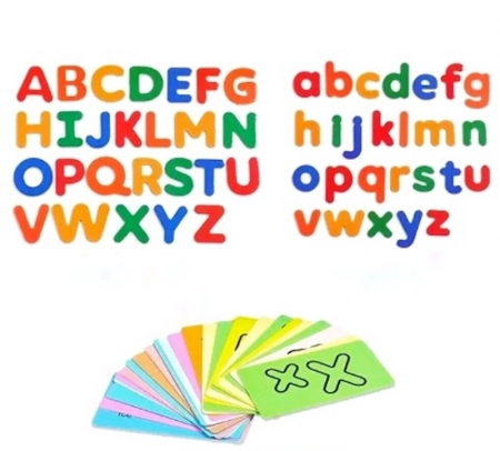 Jocuri si Puzzle - Alfabetar, Litere magnetice mari si mici, cartonase cu imagini si litere, multicolore, Almido, Multicolor