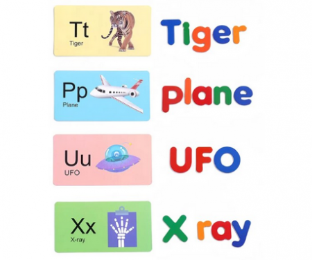 Alfabetar, Litere magnetice mari si mici, cartonase cu imagini si litere, multicolore, Almido, Multicolor [2]